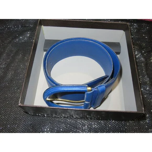 Gucci Blue Wide Big Buckled Leather Belt Sapphire Cobalt 75.30 - Picture 2 of 9